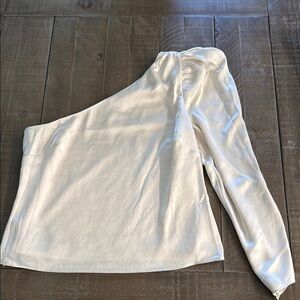 Express silky One-Shoulder White Top puffy detail at shoulder size medium